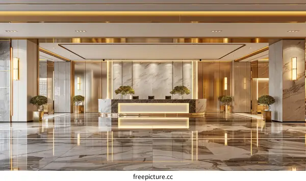 Luxury Hotel Lobby with Marble Floor and Golden Decor