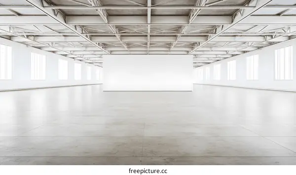 Empty White Room With Windows and Ceiling Beams