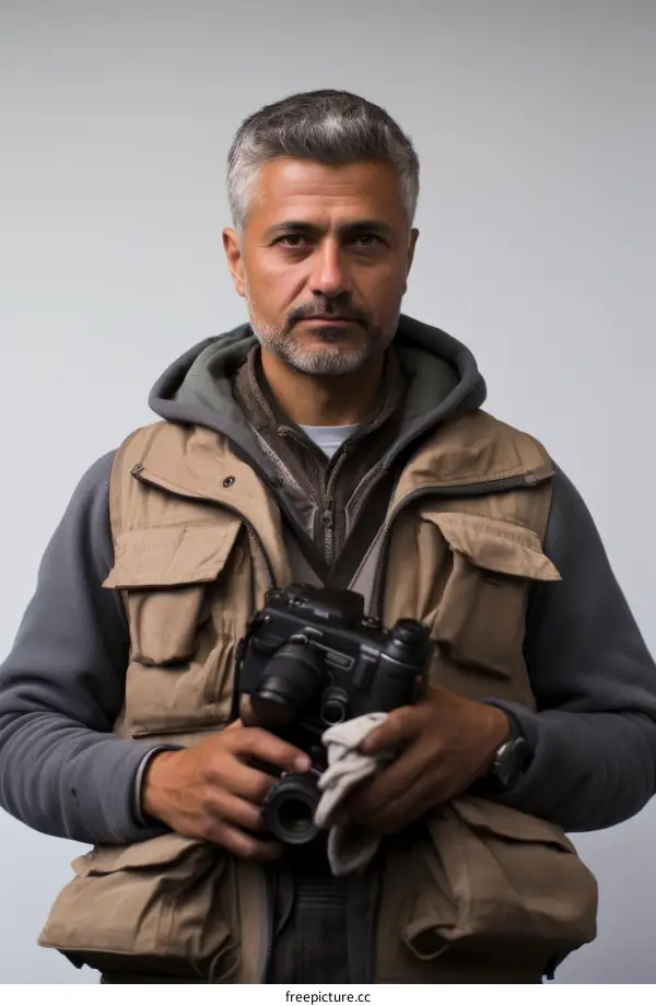 Portrait of a male photographer holding a camera