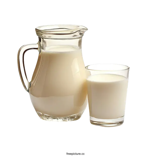 [Transparent Background PNG]Glass Pitcher and Glass of Milk