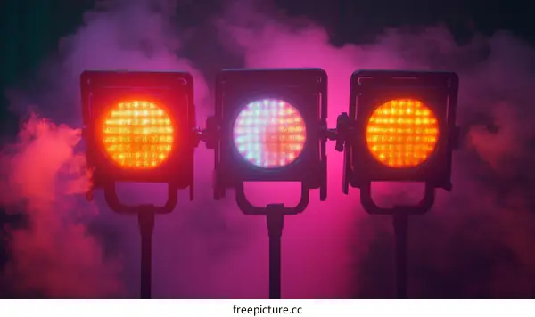 Colorful Stage Lighting Fixtures in a Smoky Atmosphere