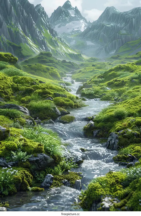 Serene River in a Tranquil Mountain Valley