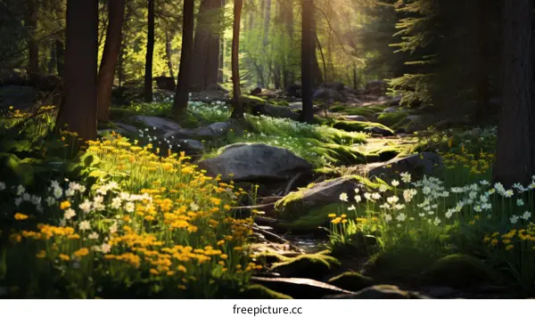 Sunlight Streaming Through Verdant Forest