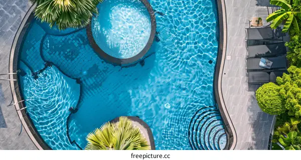 Serene Tropical Pool with Swaying Palm Trees