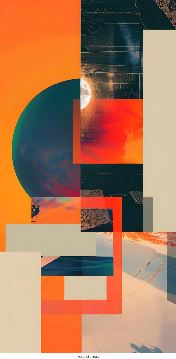 Abstract Geometric Collage with Orange, Red, and Blue Colors