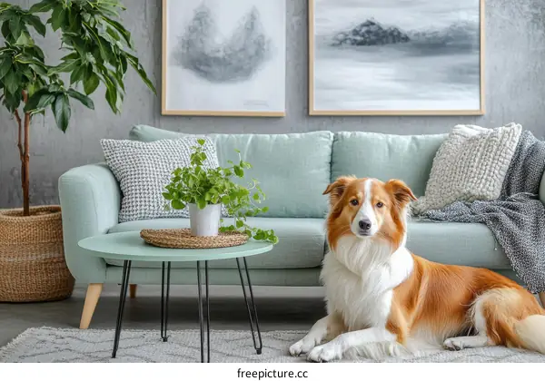 Modern Living Room with Dog