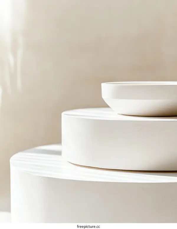 Minimalist White Display Platforms with Bowl