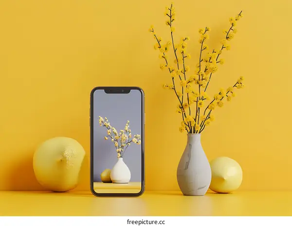Yellow Flowers and Lemons with Smartphone Mockup