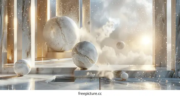 Marble Stage with Abstract Spheres and Golden Light