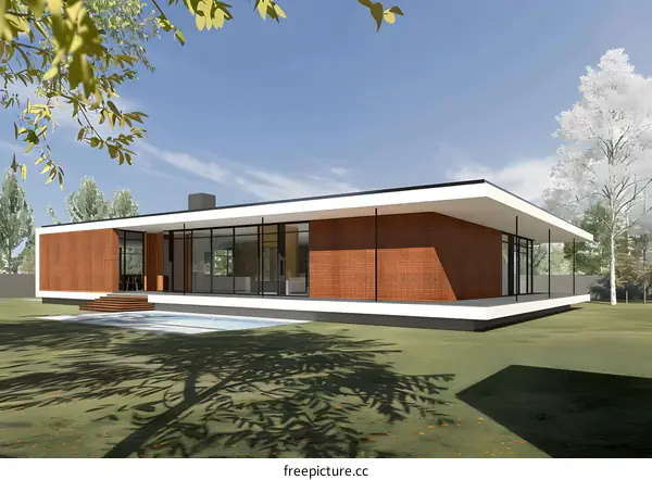 Modern House with Swimming Pool and Green Grass