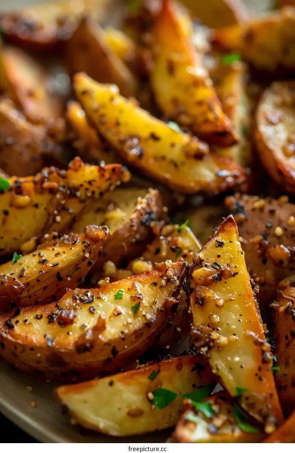 Close Up Image of Golden Brown Roasted Potato Wedges