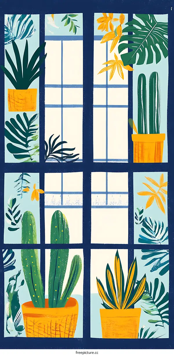 Window View of Plants in Pots