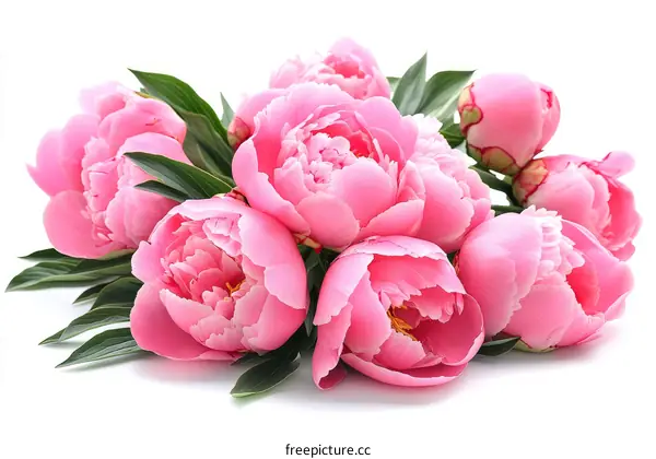 Beautiful Pink Peony Bouquet on White Background