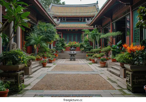 Serene Chinese Courtyard Garden with Walkway