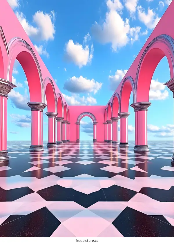 Pink Arches and Checkered Floor