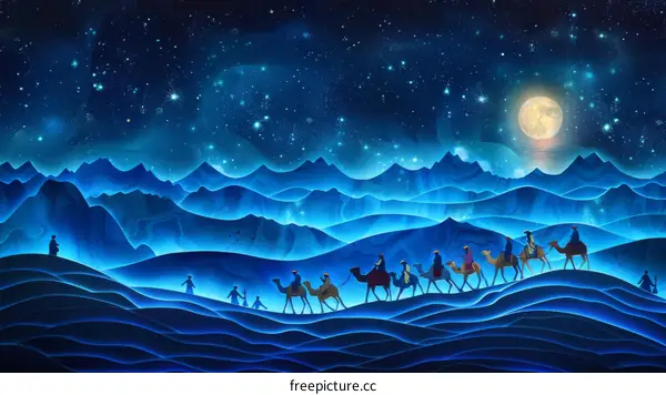 The Three Wise Men Journey to Bethlehem by Night