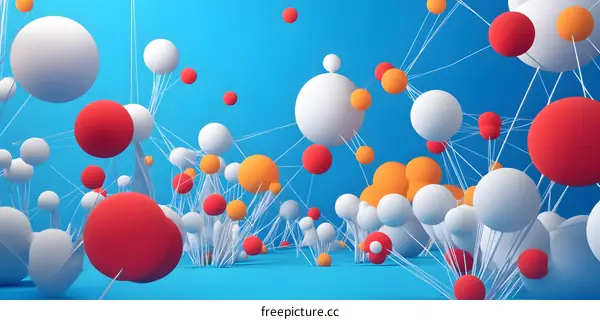 Abstract 3D Design with Colorful Spheres Connected by White Lines