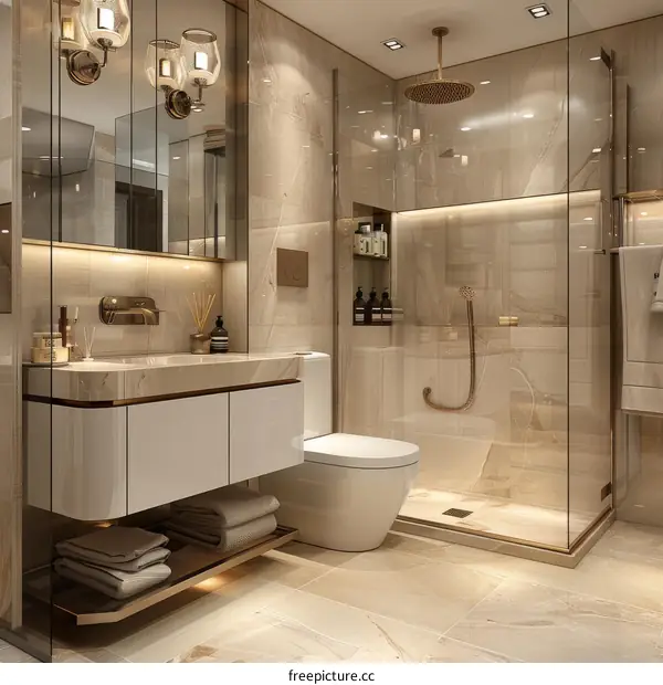 Modern Bathroom Interior Design with Beige Tiles
