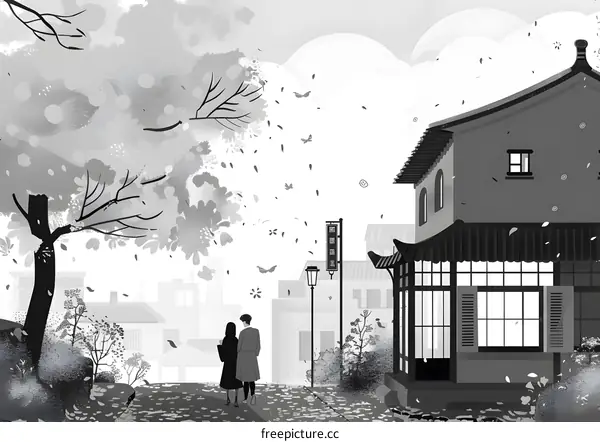 A Couple Strolling in the Autumn City