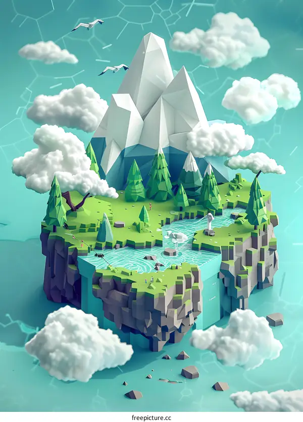 Low Poly Mountain Landscape Illustration