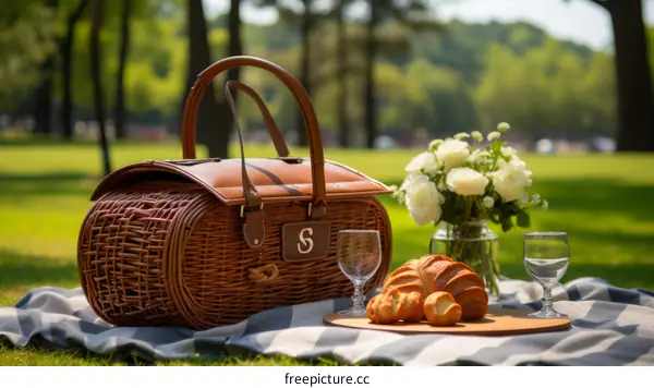 Picnic Basket Still Life in a Sunny Park