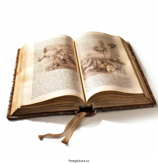 Open Medieval Book With Bird Illustrations