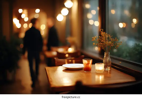 Restaurant Interior at Night with People