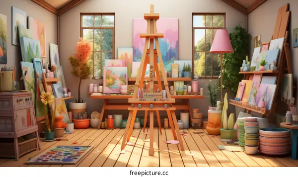 Creative Art Studio with Colorful Workspace