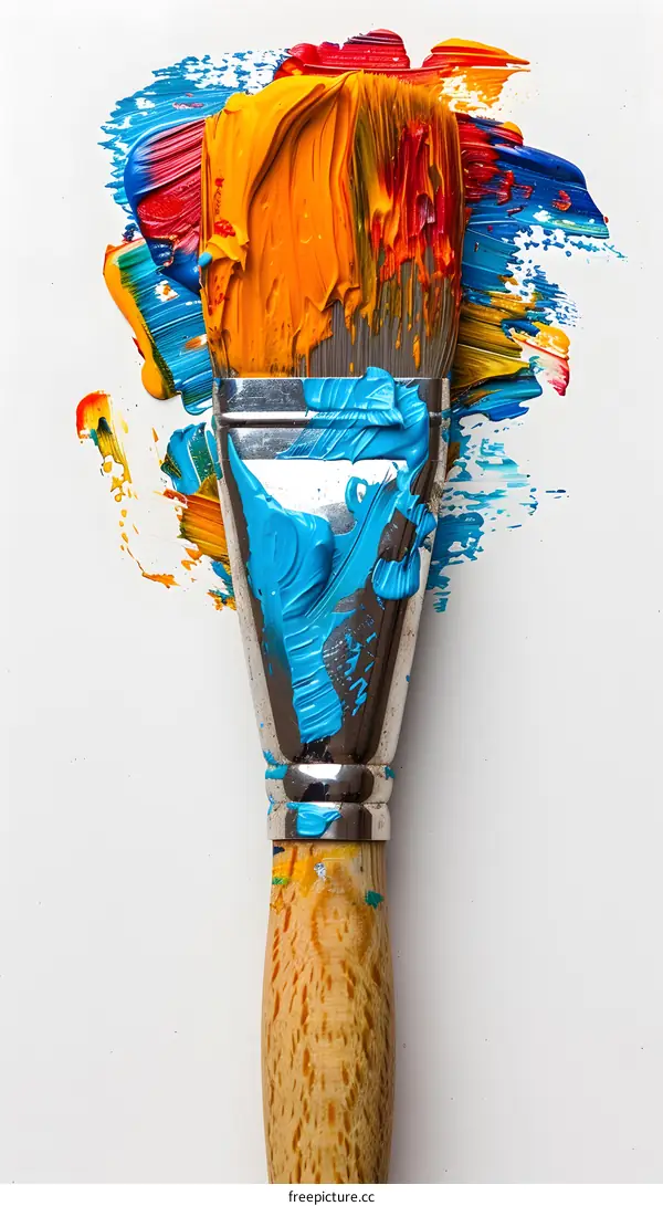 Paint Brush with Colorful Paint Splatters