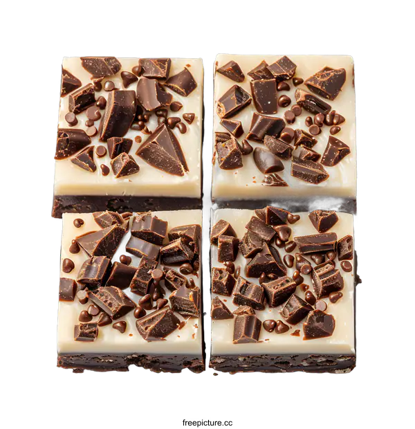 [Transparent Background PNG]Four chocolate fudge squares on a white background