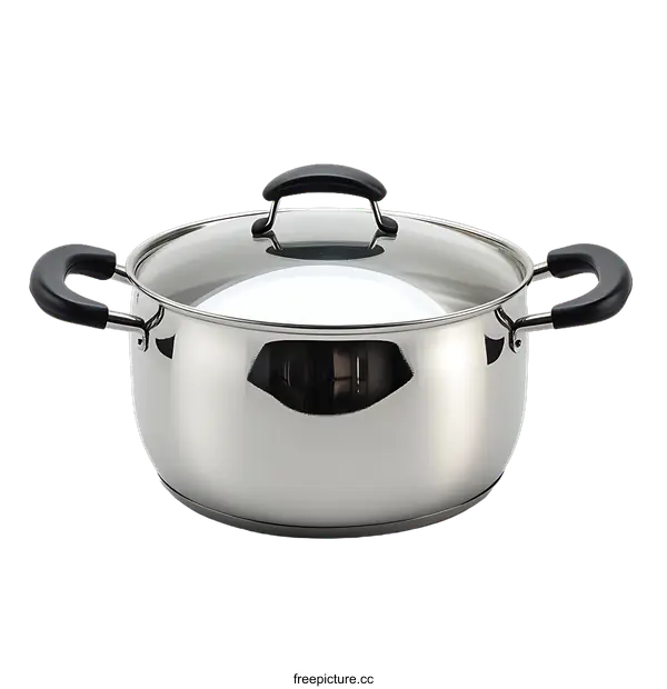 [Transparent Background PNG]Stainless Steel Cooking Pot with Glass Lid