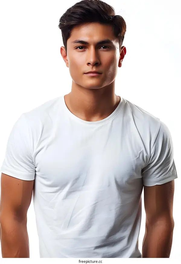 Portrait of a Young Hispanic Man in a White T-Shirt