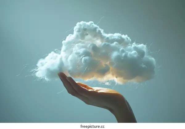 A hand holding a glowing cloud