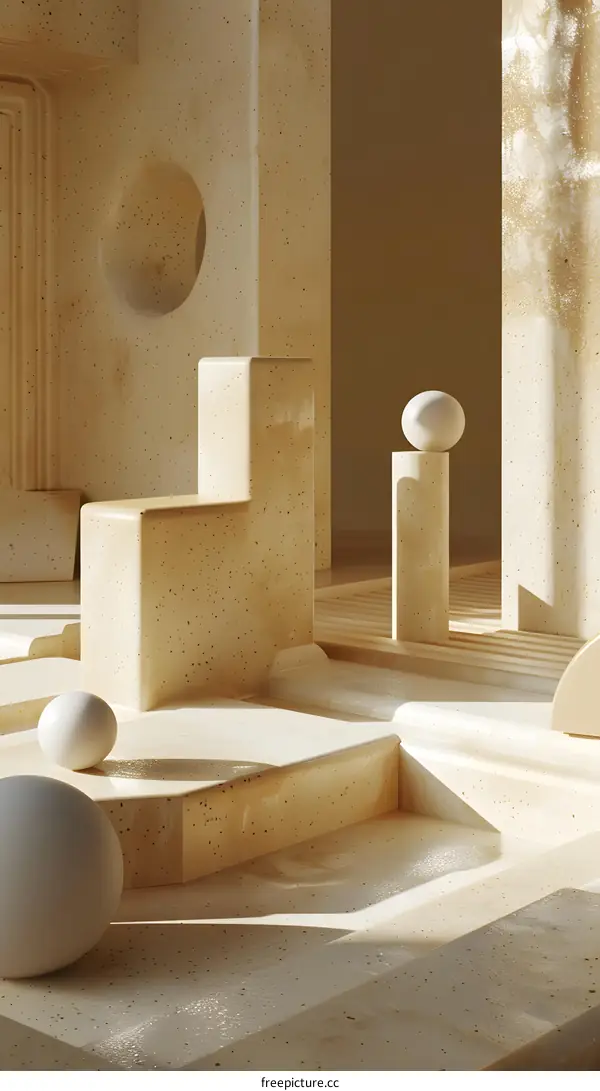 Abstract Minimalist Beige Stone Architecture 3D Rendering