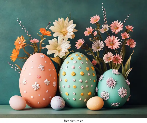 Easter Eggs Decorated with Flowers