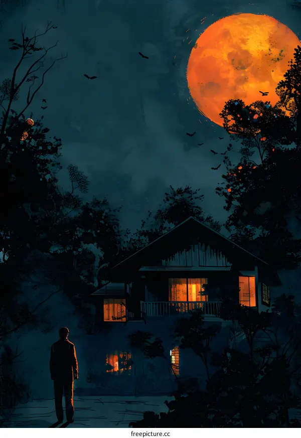 Haunted House Under the Orange Moon