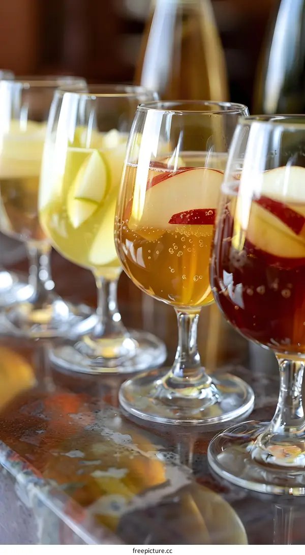 Apple Cider Sangria with Sliced Apples in Wine Glasses