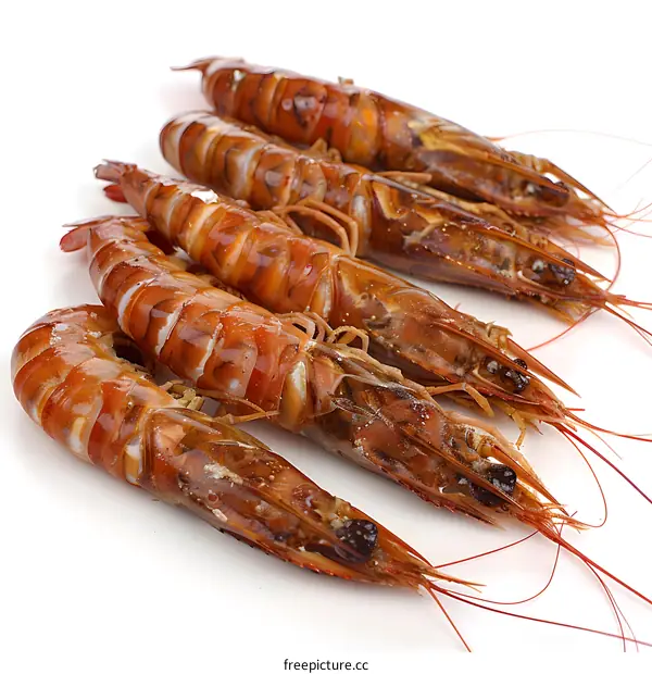 Freshly Cooked Prawns on White Background
