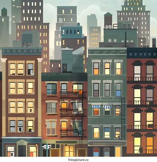 Colorful Illustration of Cityscape with Buildings