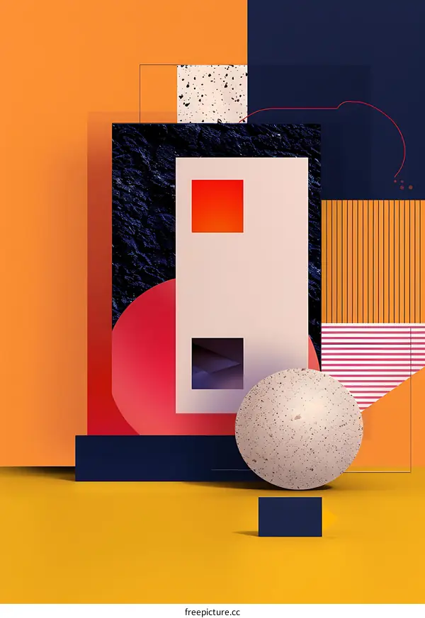 Abstract Geometric Shapes with Red and Orange Colors