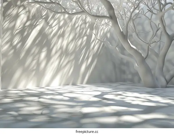 Stark White Tree Branches and Shadows on a White Background