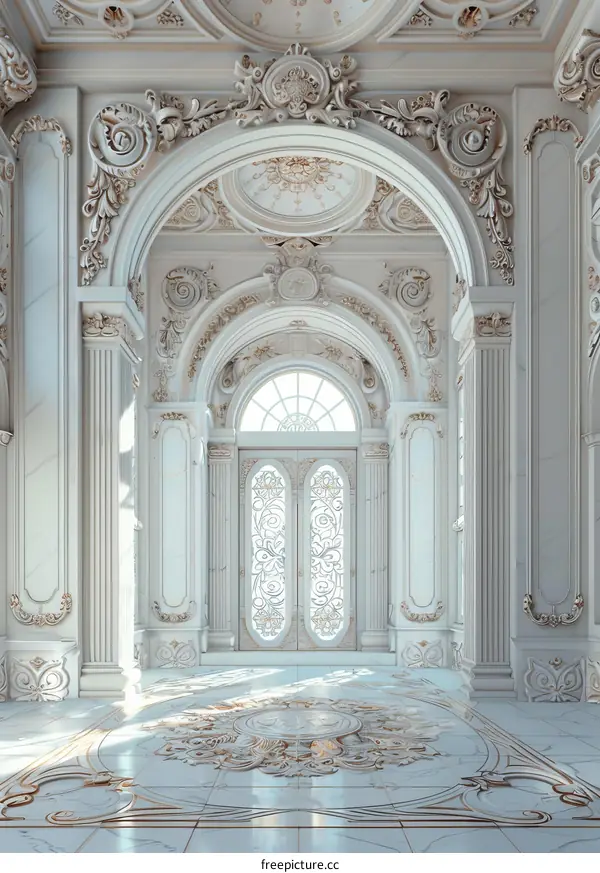 Grand Hallway with Marble Floors and Golden Accents