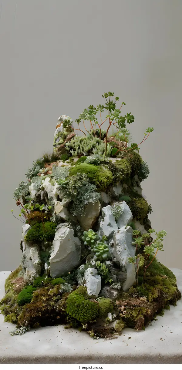 Miniature Mountain Landscape with Moss and Succulents