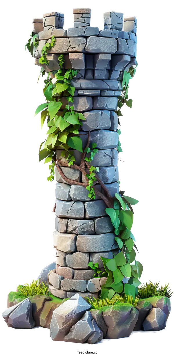 [Transparent Background PNG]Stone Tower with Ivy Illustration