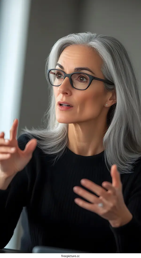 Portrait of a Mature Woman in Glasses Looking Up