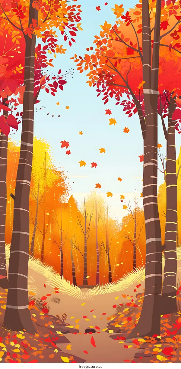 Autumn Forest Illustration With Falling Leaves