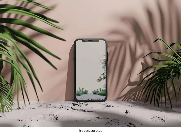 Minimalist Phone Mockup with Palm Leaves and Shadow