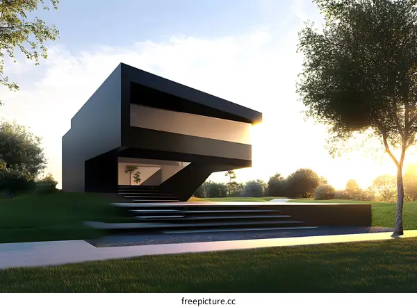 Modern Black House With Large Windows