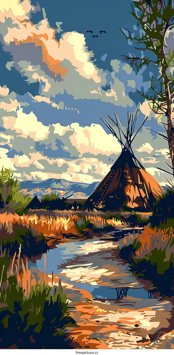 Native American Teepee Under a Cloudy Sky
