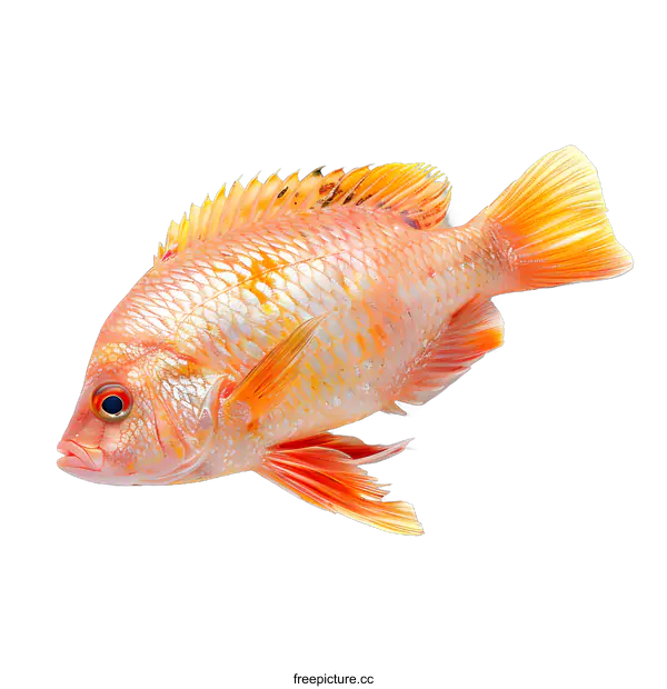 [Transparent Background PNG]A red fish with yellow fins is lying on its side